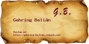 Gehring Belián névjegykártya